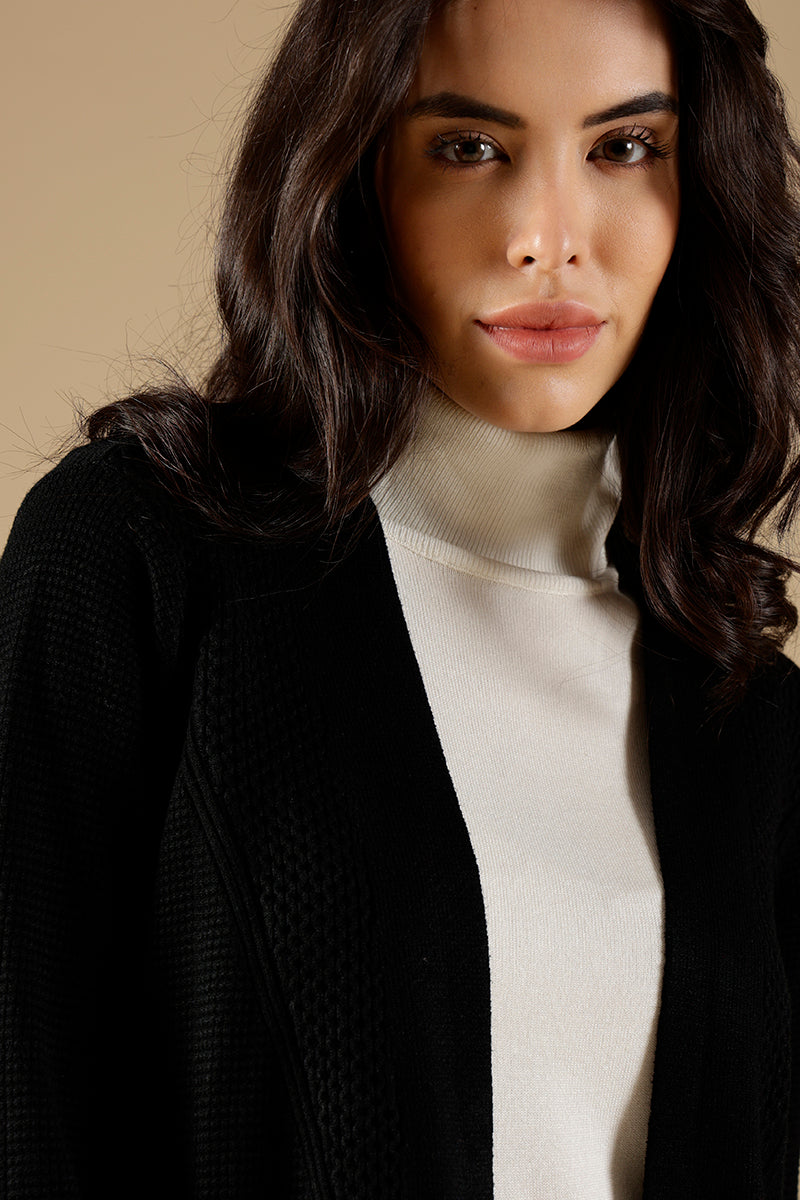 Black Regular Fit Acrylic Long Cardigan