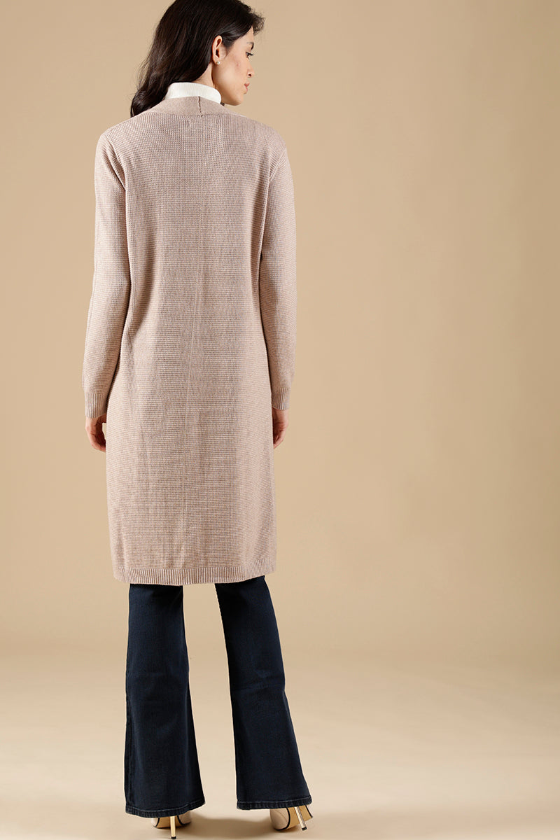 Khaki Regular Fit Acrylic Long Cardigan