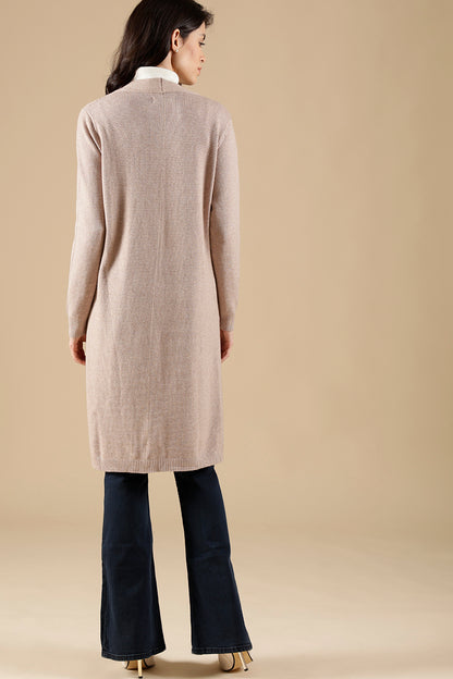 Khaki Regular Fit Acrylic Long Cardigan