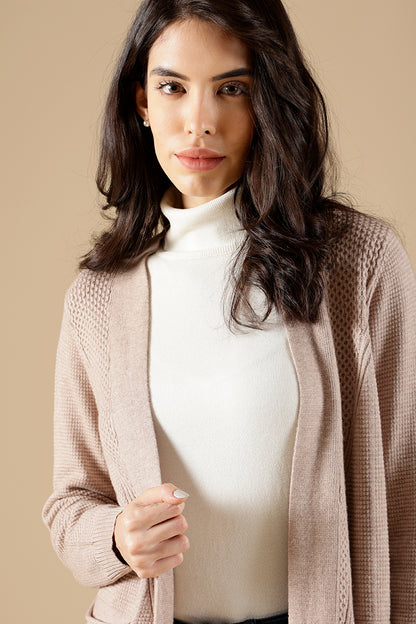 Khaki Regular Fit Acrylic Long Cardigan