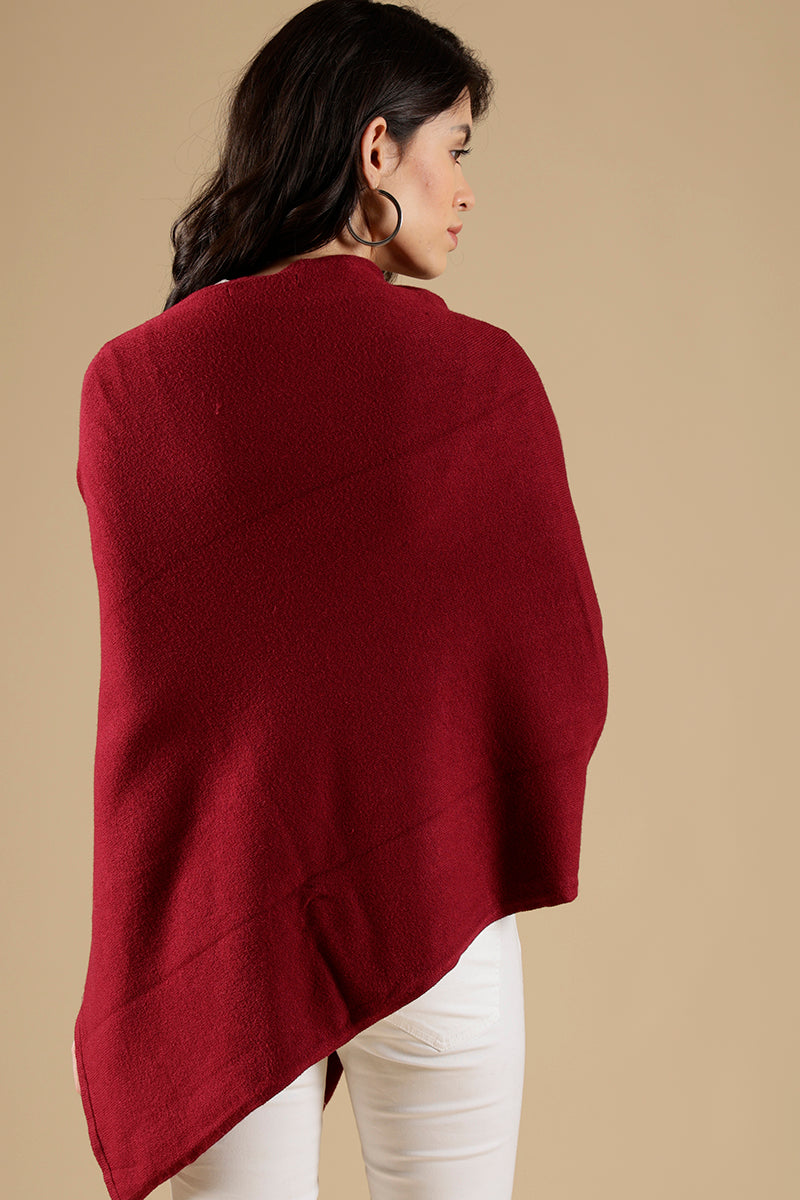 Wine Regular Fit Acrylic Poncho
