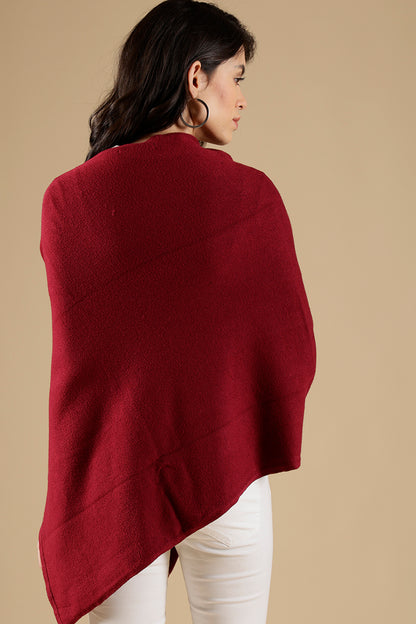 Wine Regular Fit Acrylic Poncho