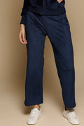 Navy Solid Polyester Mid-Rise Pant