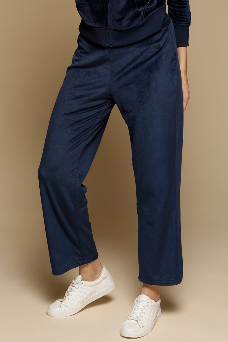 Navy Solid Polyester Mid-Rise Pant
