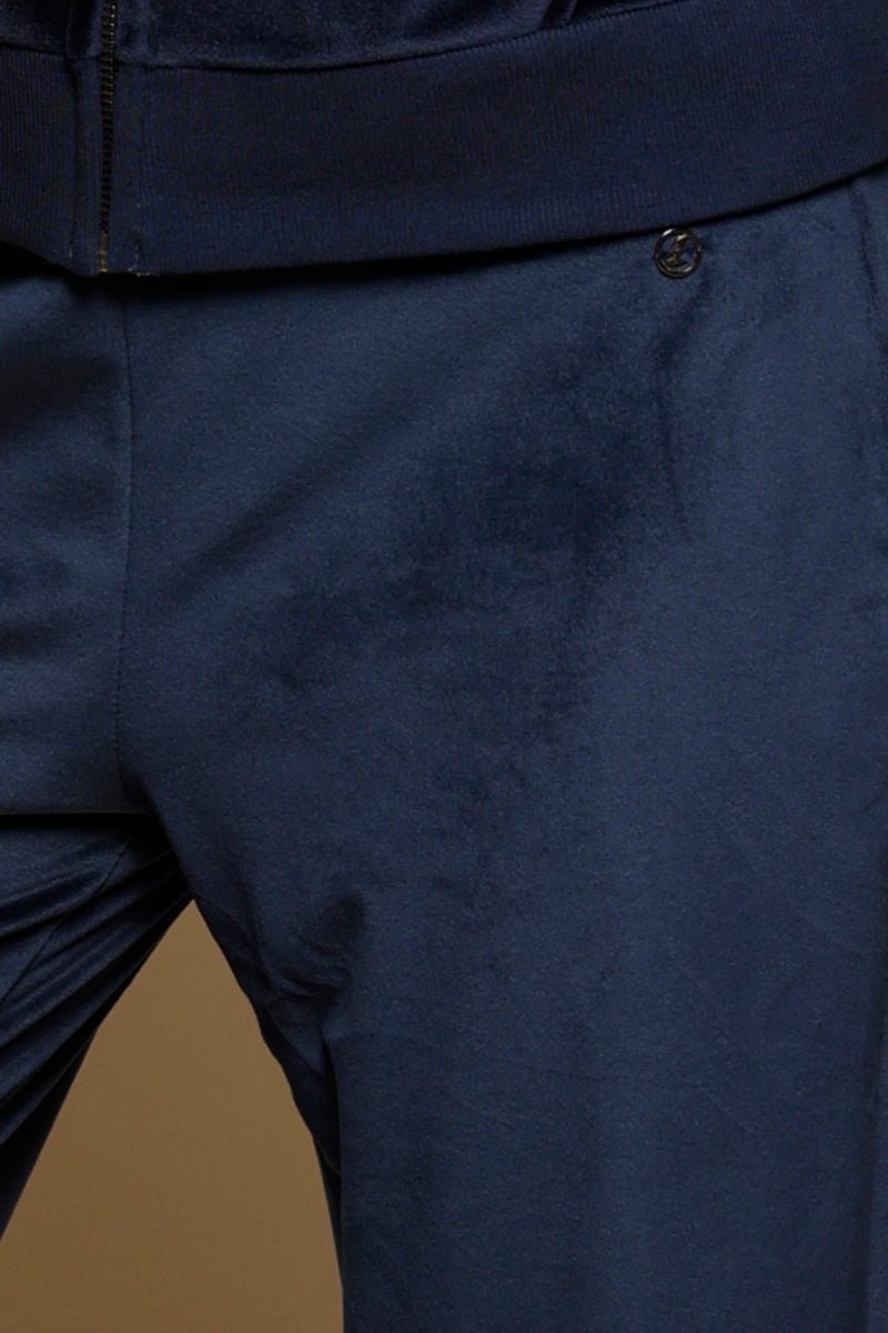 Navy Solid Polyester Mid-Rise Pant