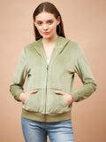 Gipsy Women Hoodie Neck Straight Full Sleeve Cotton/Poly Fabric Mint Green Sweatshirt