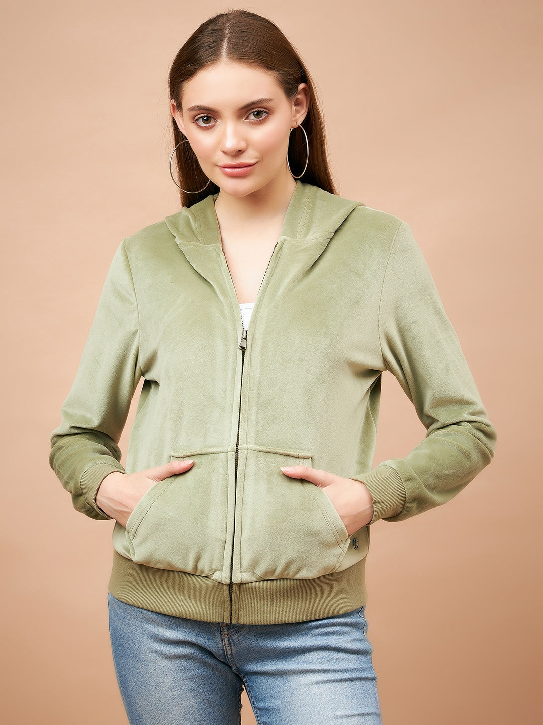 Gipsy Women Hoodie Neck Straight Full Sleeve Cotton/Poly Fabric Mint Green Sweatshirt