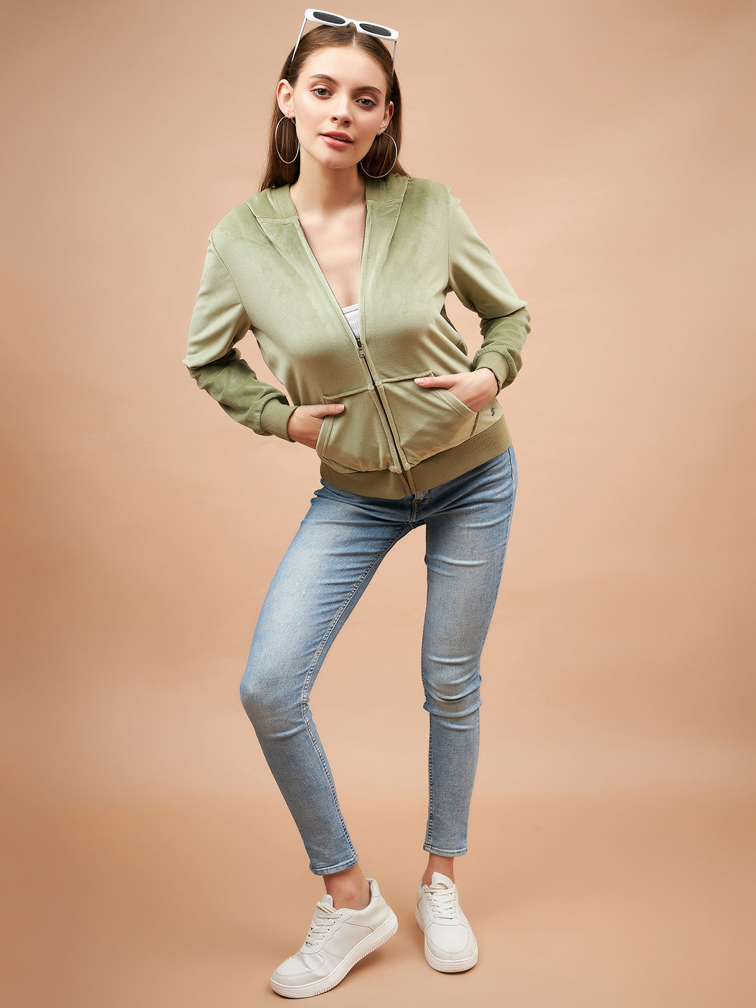 Gipsy Women Hoodie Neck Straight Full Sleeve Cotton/Poly Fabric Mint Green Sweatshirt