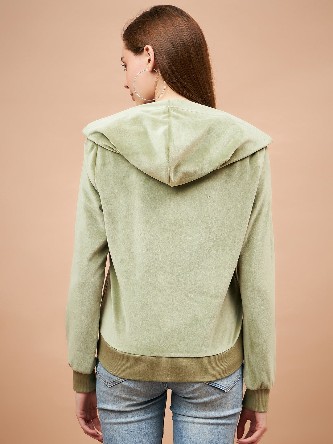 Mint Green Regular Length Long Sleeves PolyCotton Hoodies SweatShirt