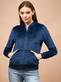 Gipsy Women Hoodie Neck Straight Full Sleeve Navy Sweatshirt