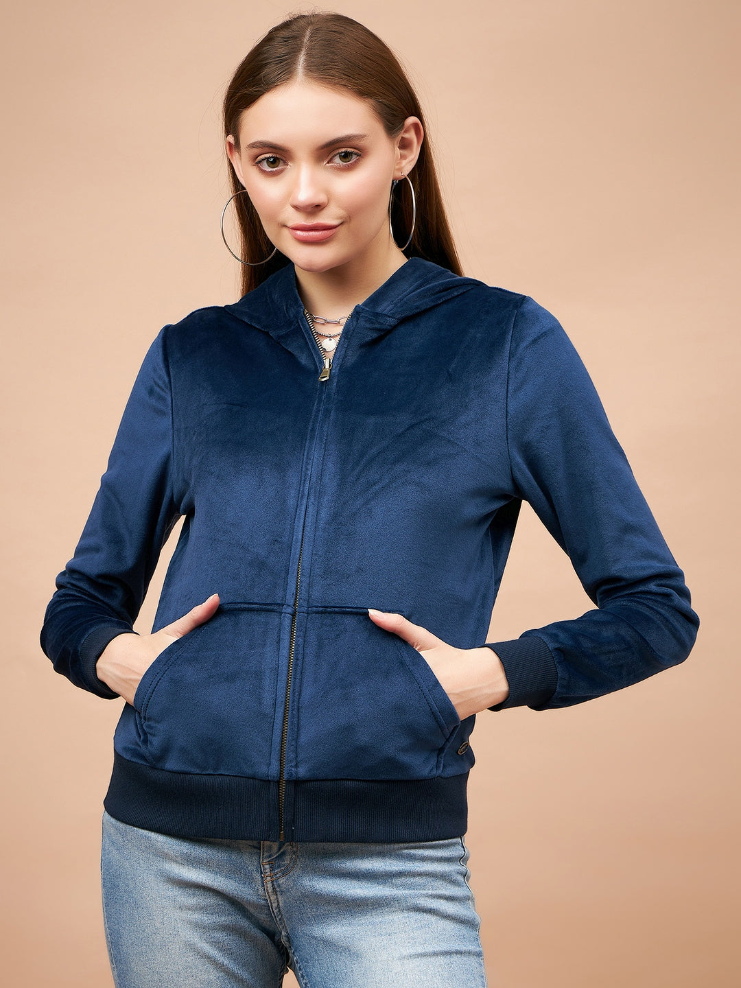 Gipsy Women Hoodie Neck Straight Full Sleeve Navy Sweatshirt