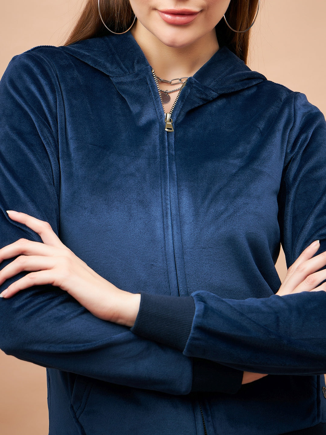 Gipsy Women Hoodie Neck Straight Full Sleeve Navy Sweatshirt