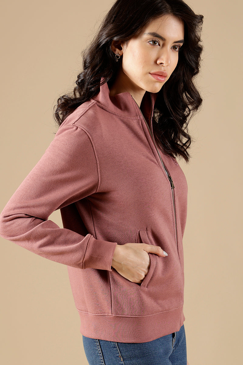 Dusky Pink Regular Fit Cotton Blend Sweatshirt