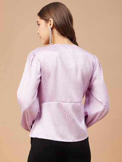 Gipsy Women Lavender Solid Polyester  Bishop Sleeve V Neck Blouse