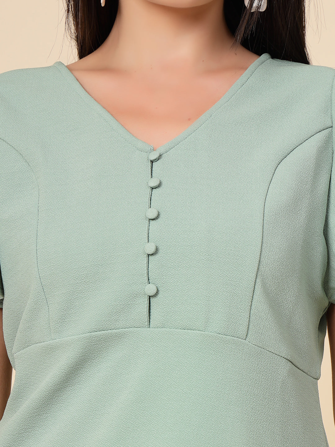 Gipsy Women Sage Solid Polyster Flare Half Sleeve V Neck Top