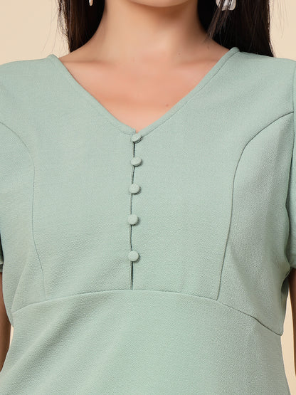 Gipsy Women Sage Solid Polyster Flare Half Sleeve V Neck Top