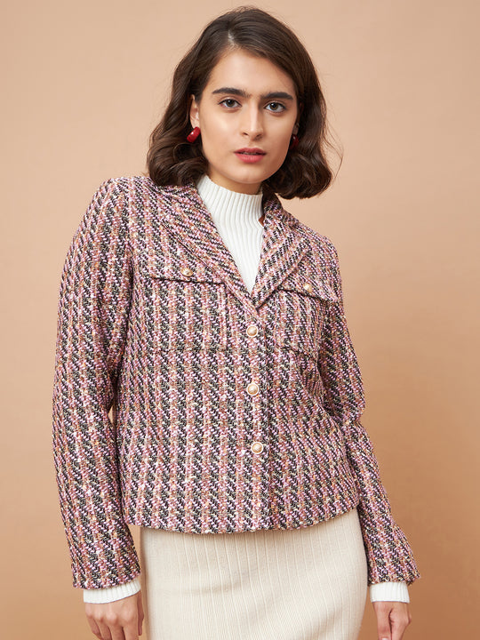 Gipsy Women Lapel Collar Straight Full Sleeve Wool Blend Fabric Fabric Pink Milange Coat