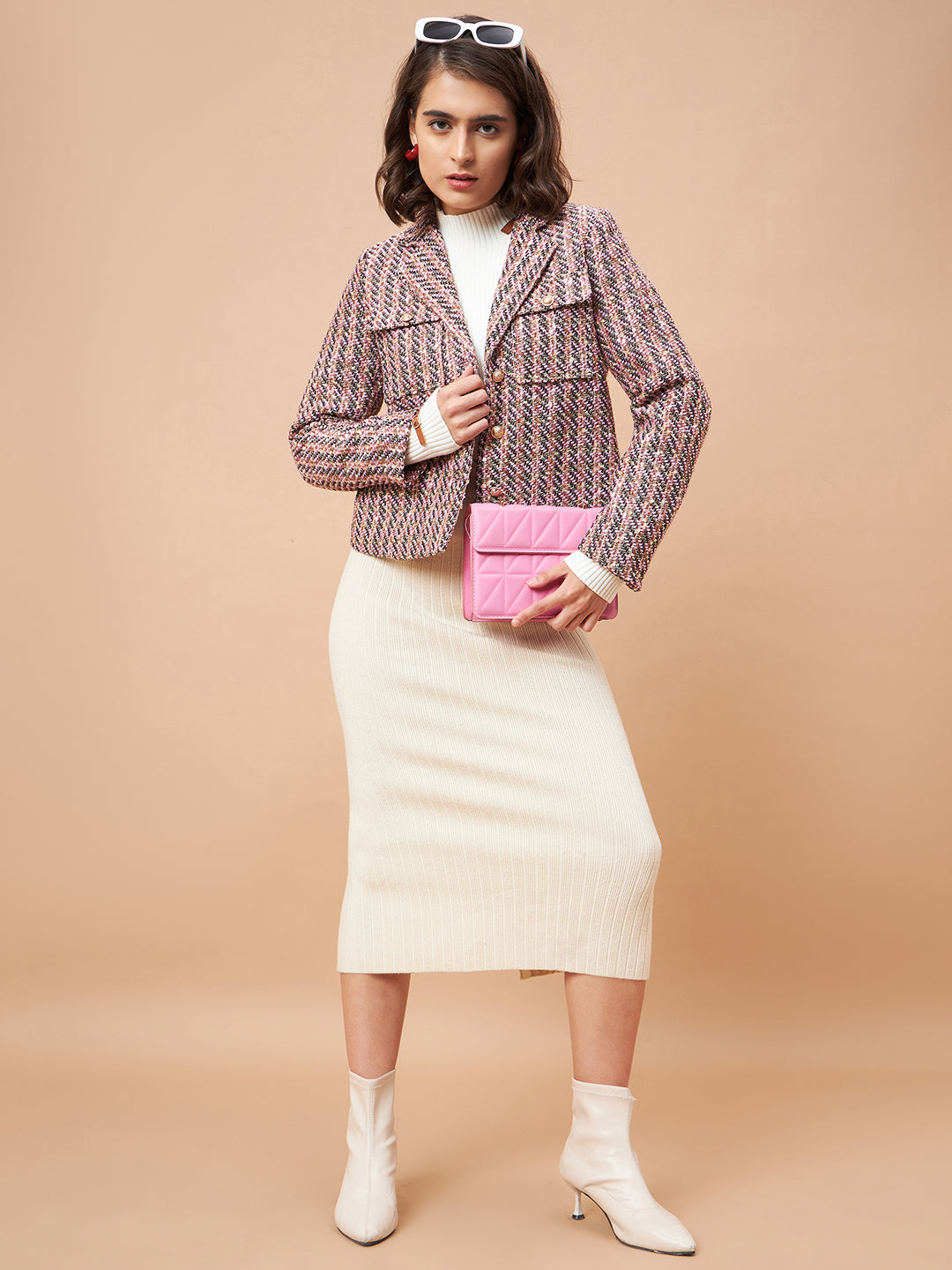 Gipsy Women Lapel Collar Straight Full Sleeve Wool Blend Fabric Fabric Pink Milange Coat