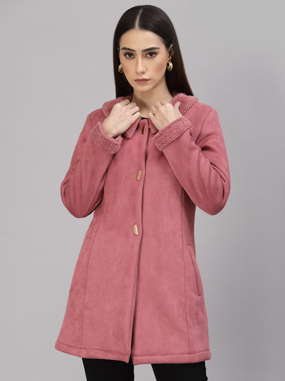 Gipsy Women Peter pan collar long Full Sleeves Polyester Fabric Dusky Pink Coat