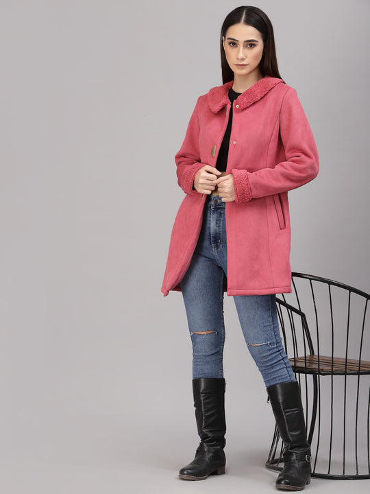 Gipsy Women Peter pan collar long Full Sleeves Polyester Fabric Rose Gold Coat