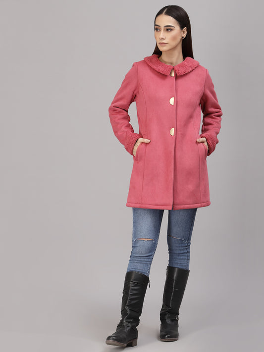 Gipsy Women Peter pan collar long Full Sleeves Polyester Fabric Rose Gold Coat
