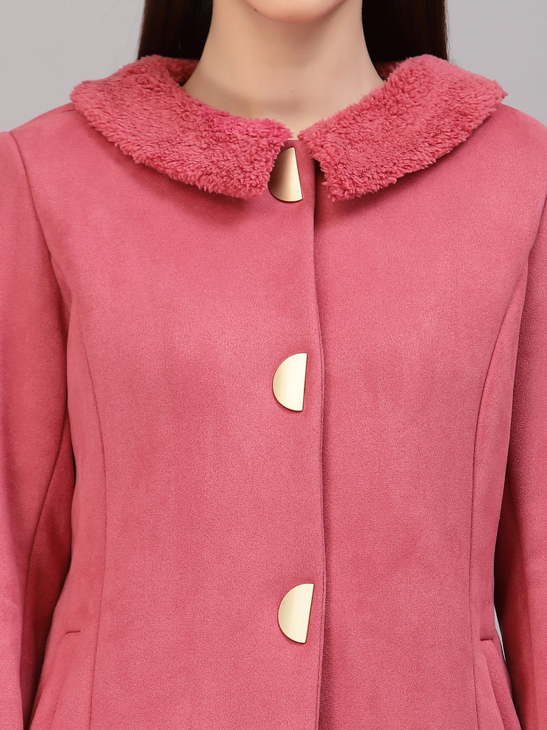 Gipsy Women Peter pan collar long Full Sleeves Polyester Fabric Rose Gold Coat