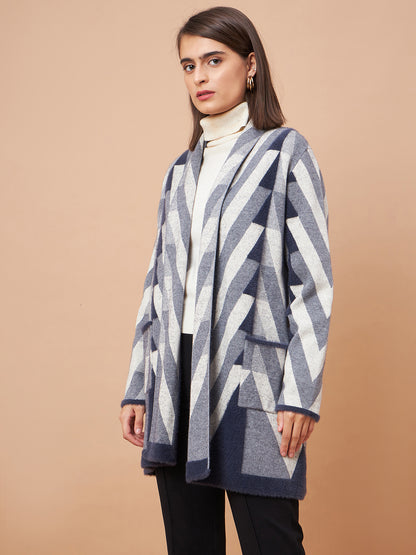 Gipsy Women Shwal Collar Straight Full Sleeve Acrylic Fabric Navy Cape