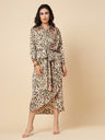Gipsy Women Multi Printed Satin Bishop Full Sleeve Collared Neck Wrap Midi Dress