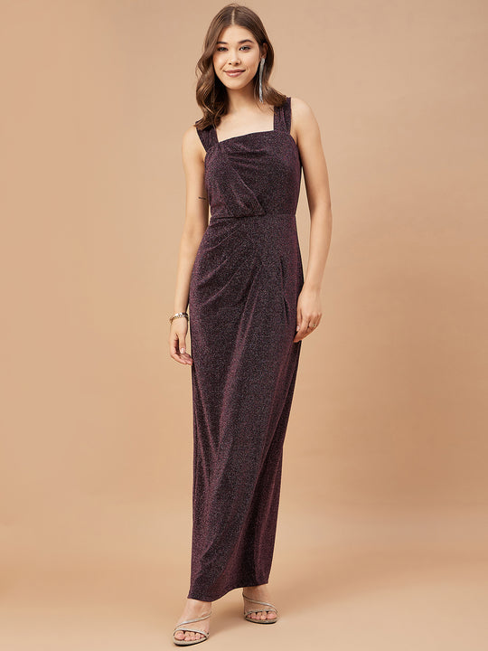 Gipsy Women Onion Pink Solid Polyester Regular Sleeve Square Neck Dress