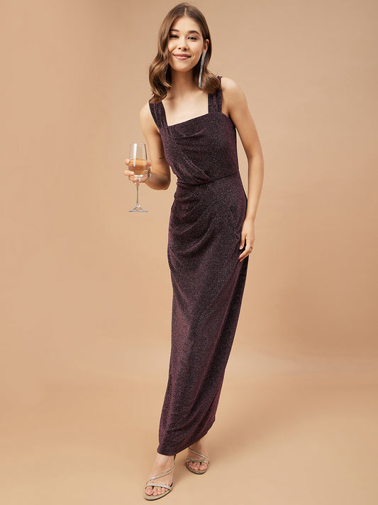 Gipsy Women Onion Pink Solid Polyester Regular Sleeve Square Neck Dress