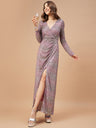 Gipsy Women Purple Solid Polyester Regular Sleeve V Neck Dress