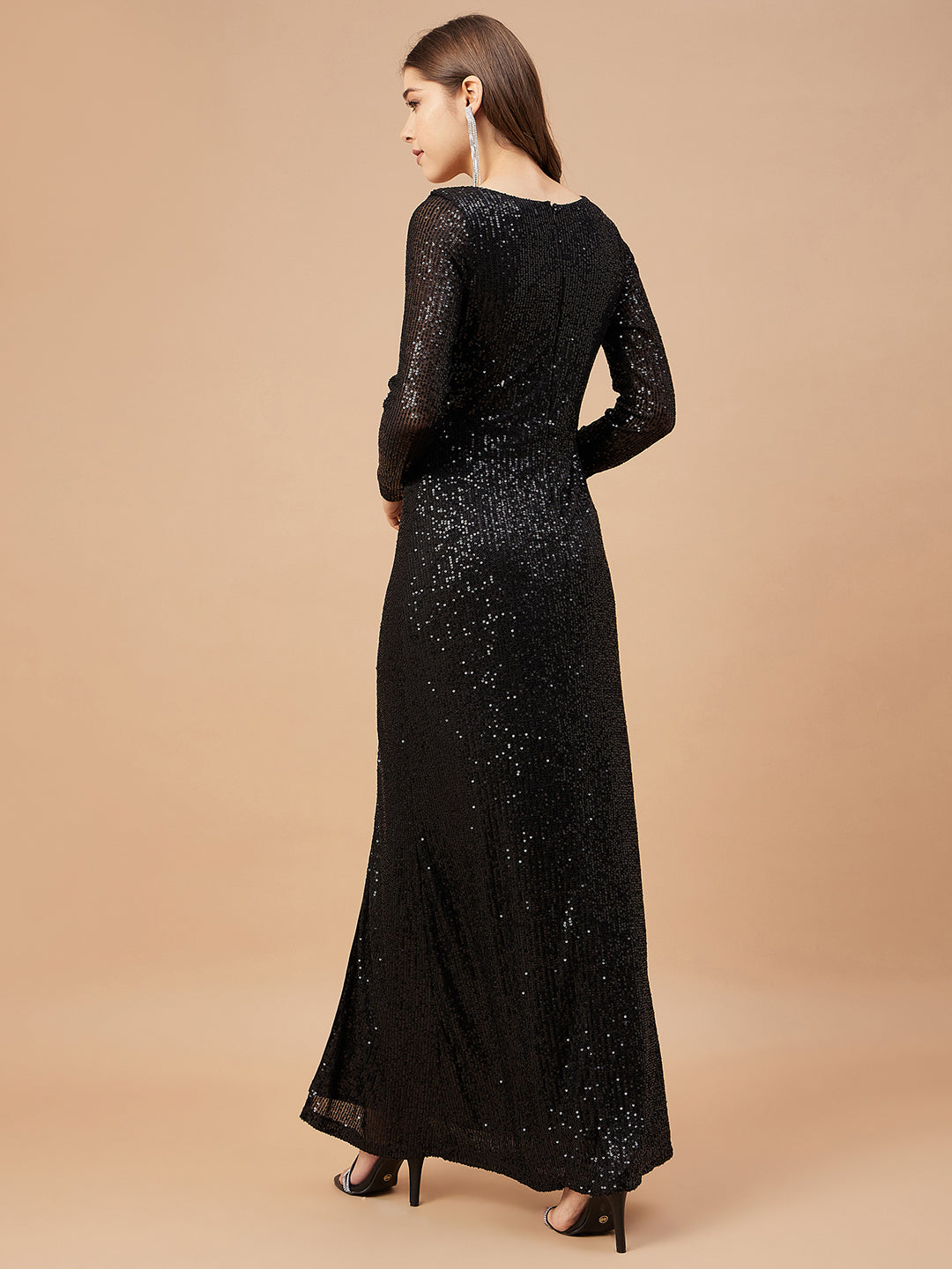 Gipsy Women Black Solid Polyester Regular Sleeve V Neck Dress