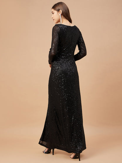 Gipsy Women Black Solid Polyester Regular Sleeve V Neck Dress