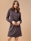 Gipsy Women Dusky Pink Solid Polyester Bishop Sleeve Collar Neck Dress