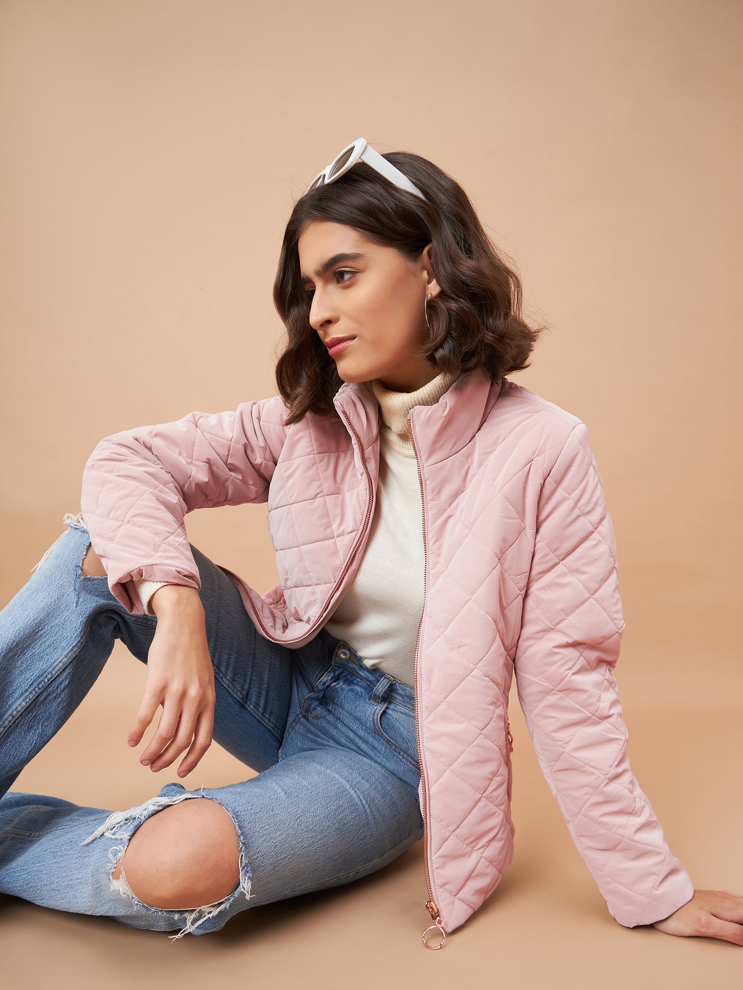 Gipsy Women Stand Collar Straight Full Sleeve Polyester Fabric Pink Jackets
