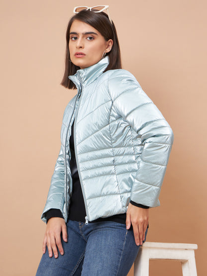 Gipsy Women Stand Collar Neck Straight Full Sleeve Polyester Fabric Mint Jackets