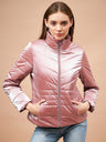 Gipsy Women Stand Collar Neck Straight Full Sleeve Polyester Fabric Pink Jackets