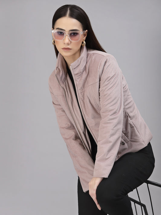 Gipsy Women Mock Collar Regular Full Sleeves Cotton/Poly Fabric Mauve Jackets