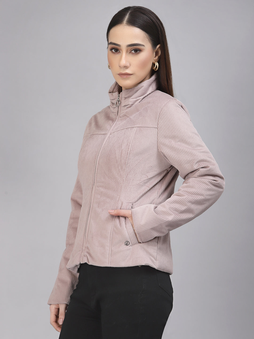 Gipsy Women Mock Collar Regular Full Sleeves Cotton/Poly Fabric Mauve Jackets