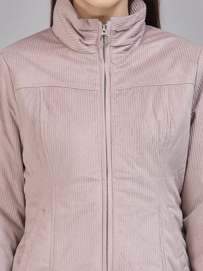Gipsy Women Mock Collar Regular Full Sleeves Cotton/Poly Fabric Mauve Jackets