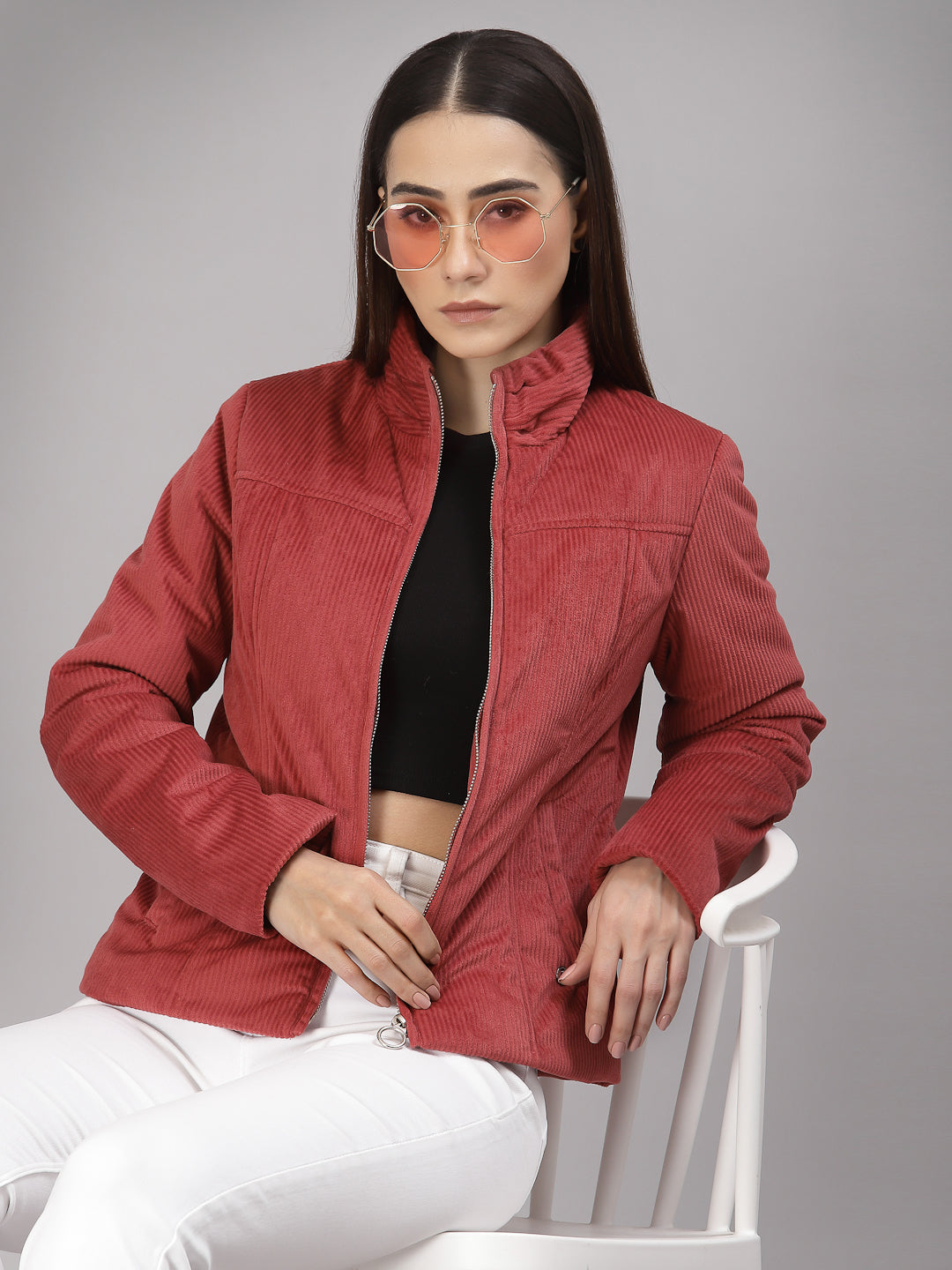 Gipsy Women Mock Collar Regular Full Sleeves Cotton/Poly Fabric Rose Jackets