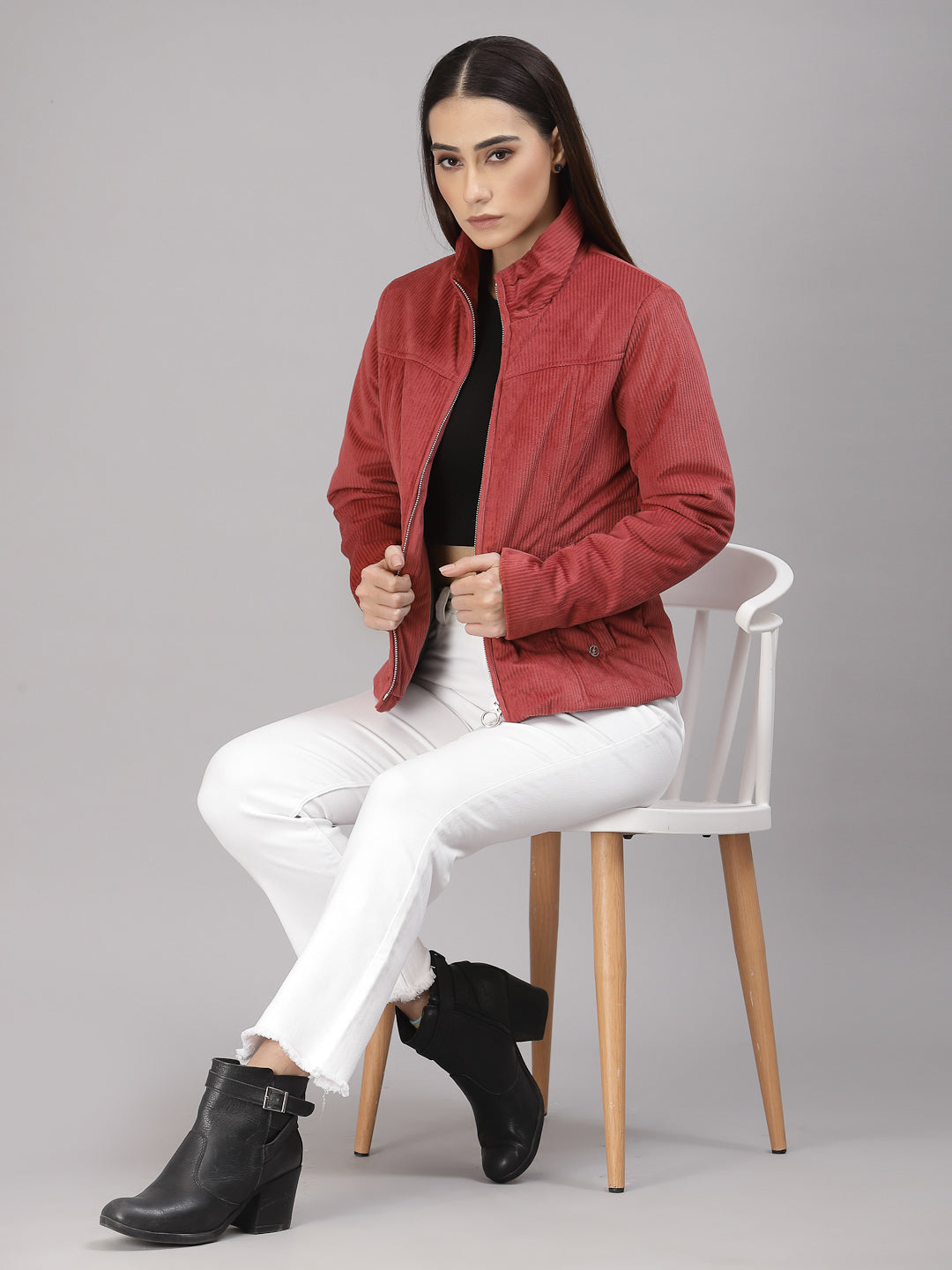 Gipsy Women Mock Collar Regular Full Sleeves Cotton/Poly Fabric Rose Jackets