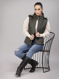 Gipsy Women Mock Collar Regular Sleeveless Polyester Fabric Olive Jackets