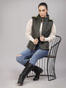 Gipsy Women Mock Collar Regular Sleeveless Polyester Fabric Olive Jackets