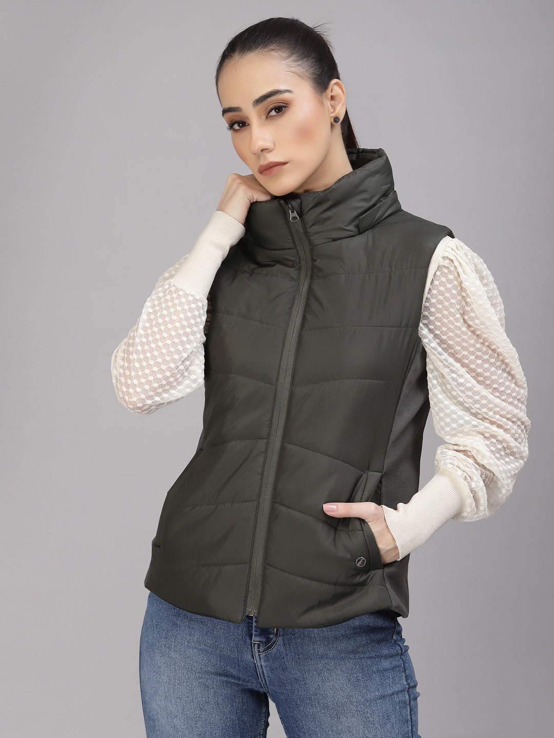 Olive Half Regular Fit Winter Jacket for Gipsy Women – Stylish & Cozy Winter Collection