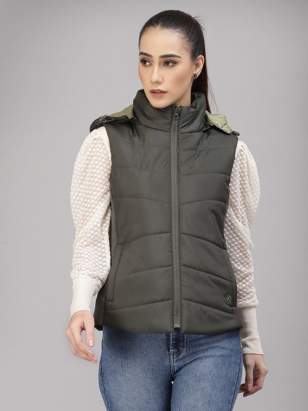 Olive Half Regular Fit Winter Jacket for Gipsy Women – Stylish & Cozy Winter Collection