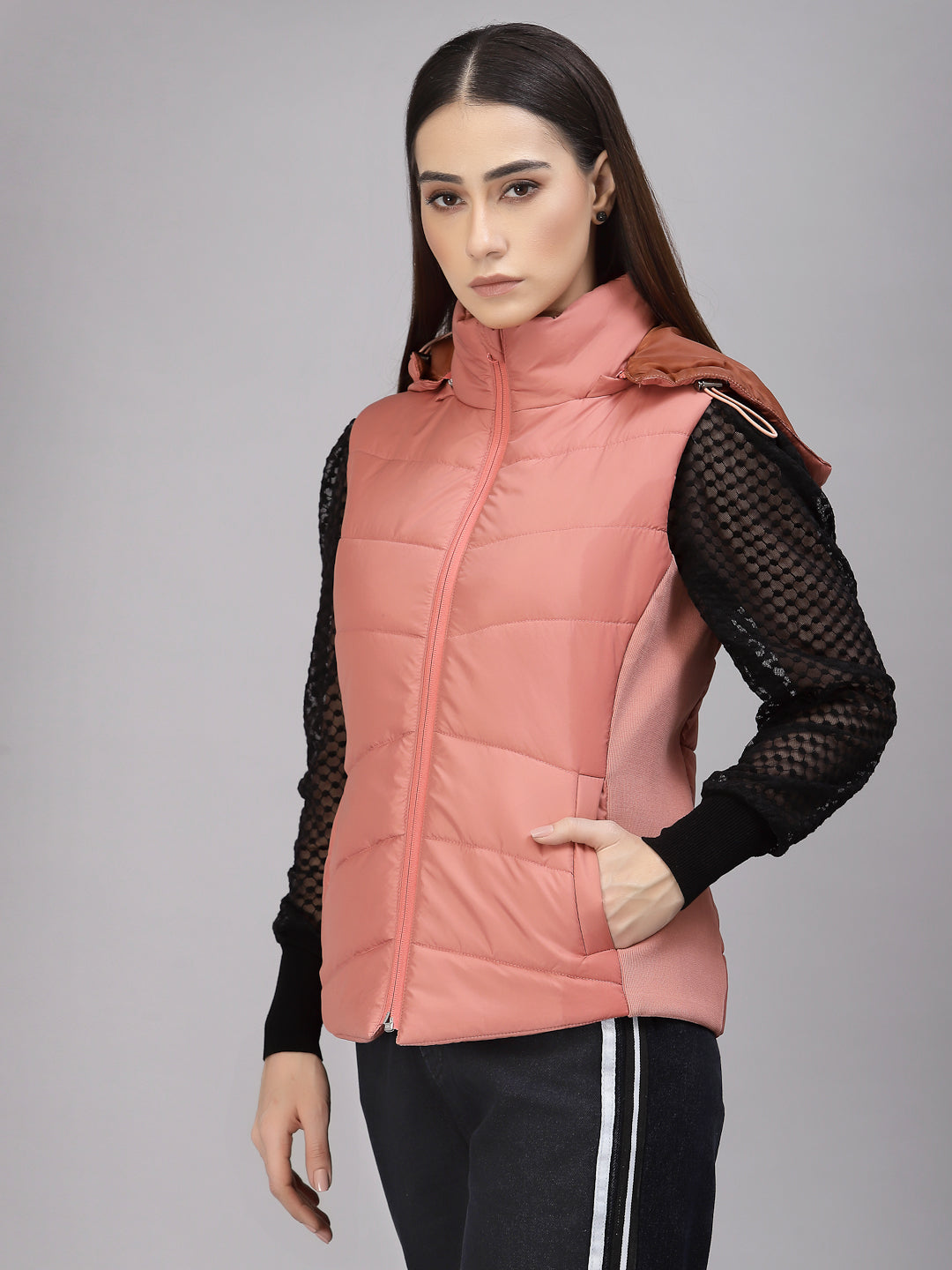 Salmon Pink Half Regular Fit Winter Jacket for Gipsy Women – Stylish & Cozy Winter Collection