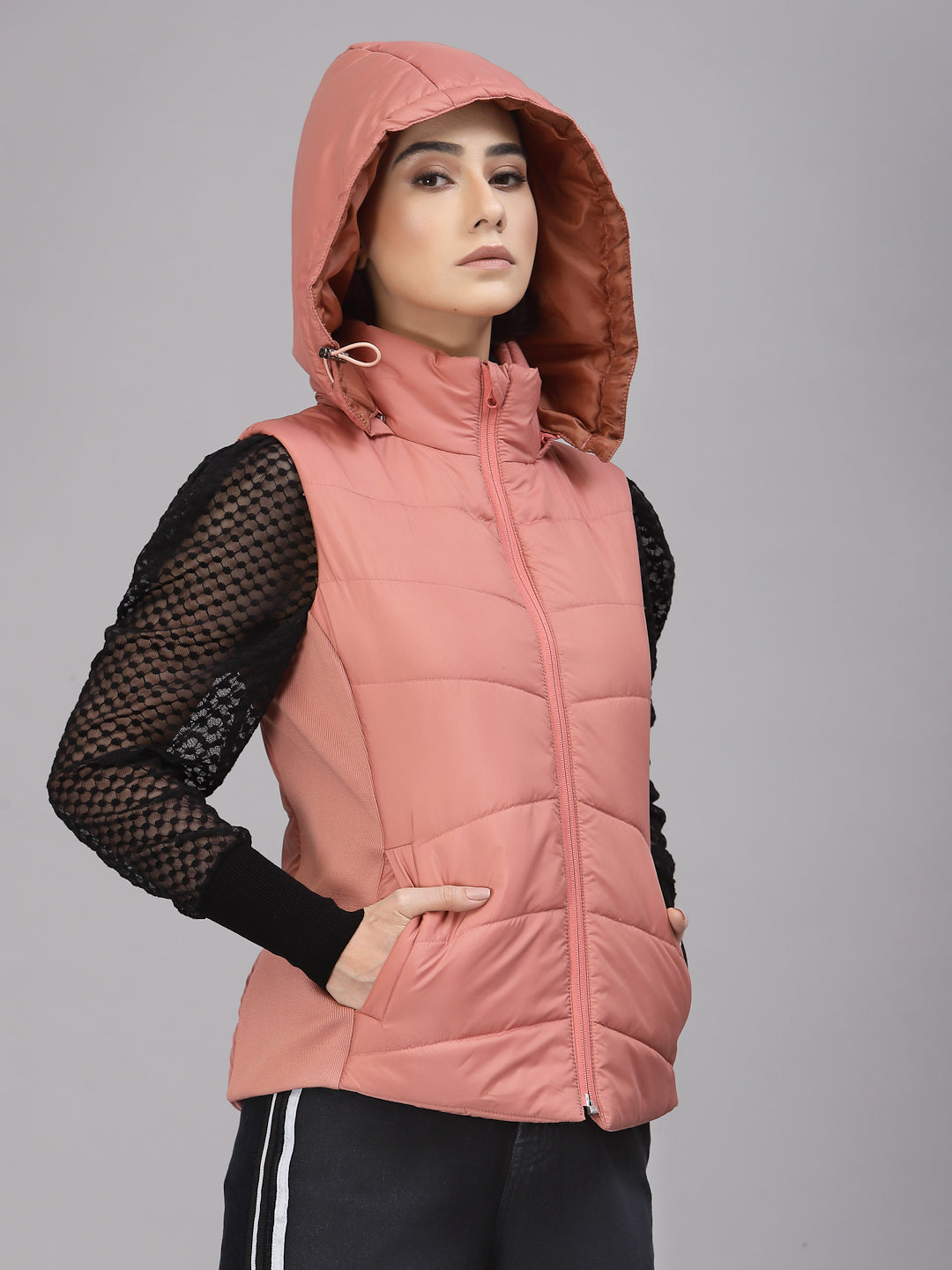 Salmon Pink Half Regular Fit Winter Jacket for Gipsy Women – Stylish & Cozy Winter Collection