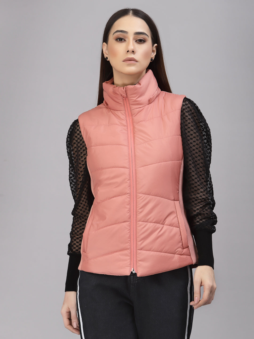 Salmon Pink Half Regular Fit Winter Jacket for Gipsy Women – Stylish & Cozy Winter Collection