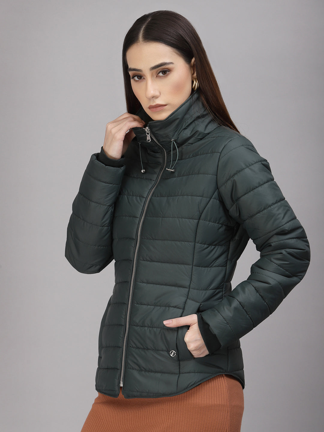 Bottle Green Regular Fit Winter Jacket for Gipsy Women – Stylish & Cozy Winter Collection